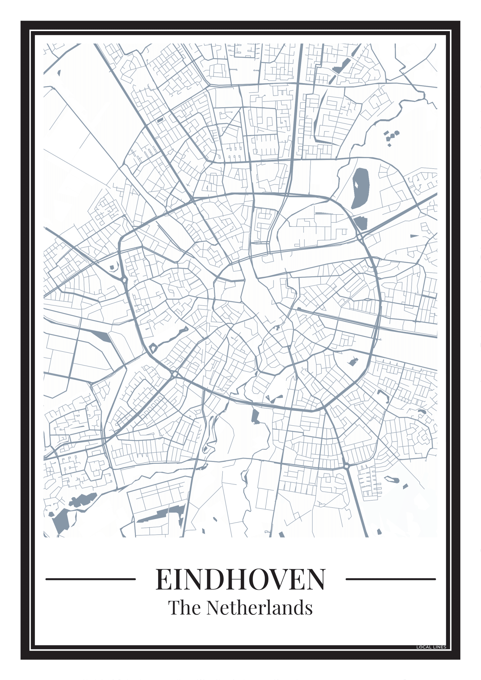 Poster van Eindhoven met plattegrond in blauw