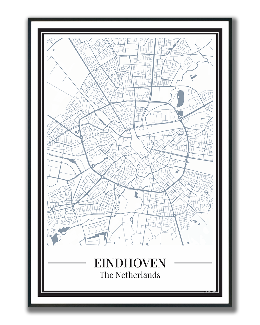 Poster van Eindhoven met plattegrond in blauwe kleur
