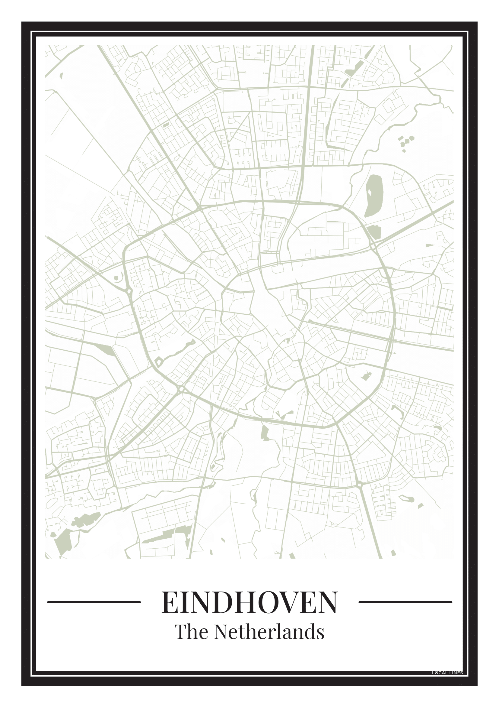 Poster van Eindhoven met plattegrond in groen
