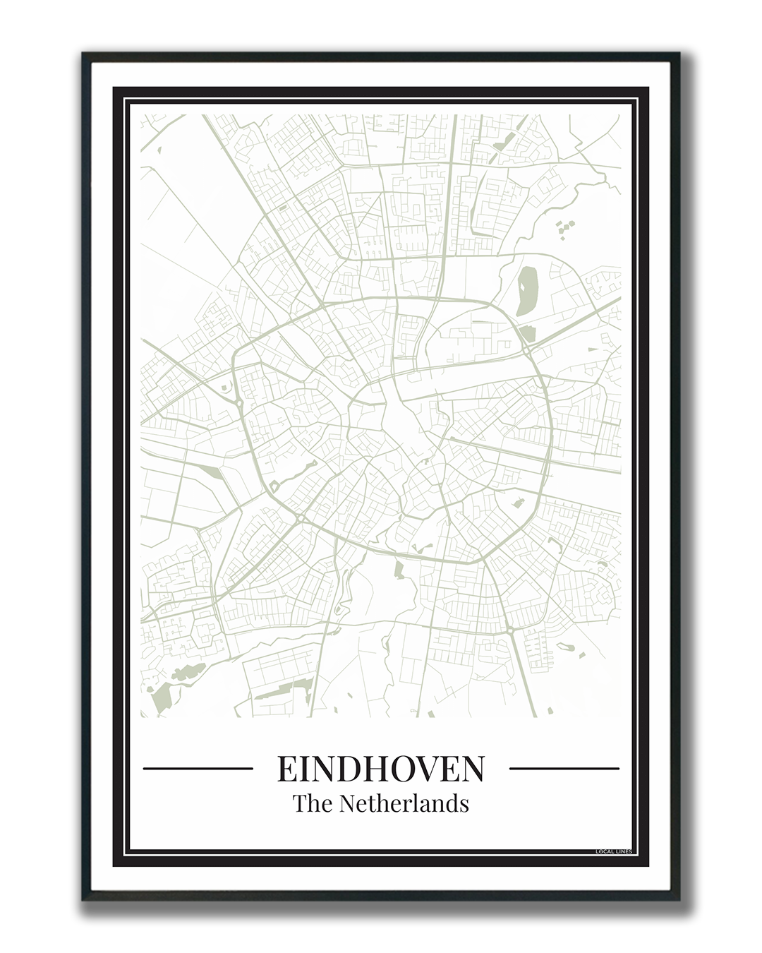 Poster van Eindhoven met plattegrond in groene kleur