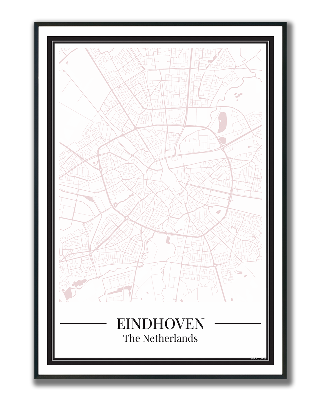 Poster van Eindhoven met plattegrond in het roze