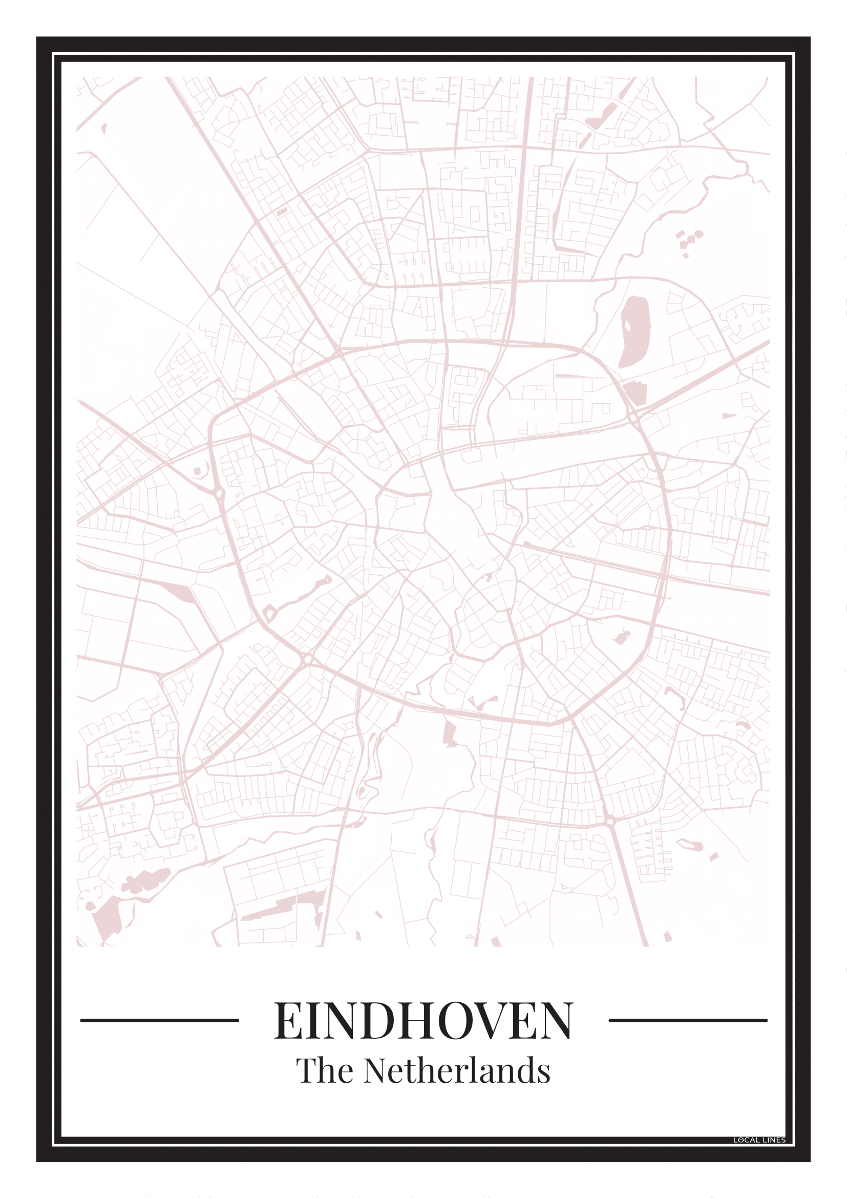 Poster van Eindhoven met plattegrond in roze