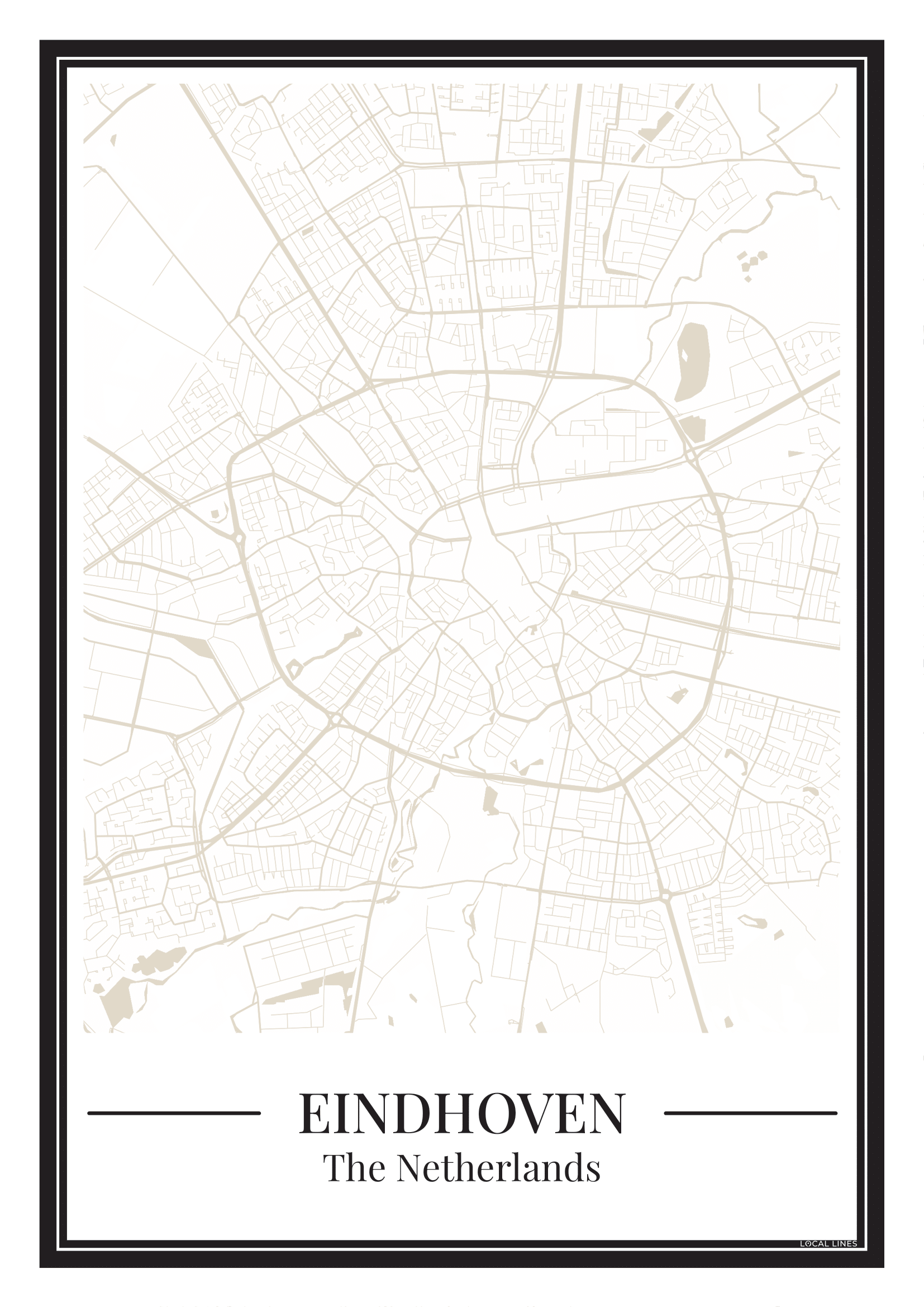 Poster van Eindhoven met plattegrond in zandkleur