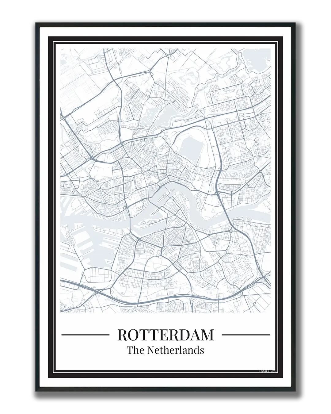 Poster van Rotterdam met stadskaart in blauw