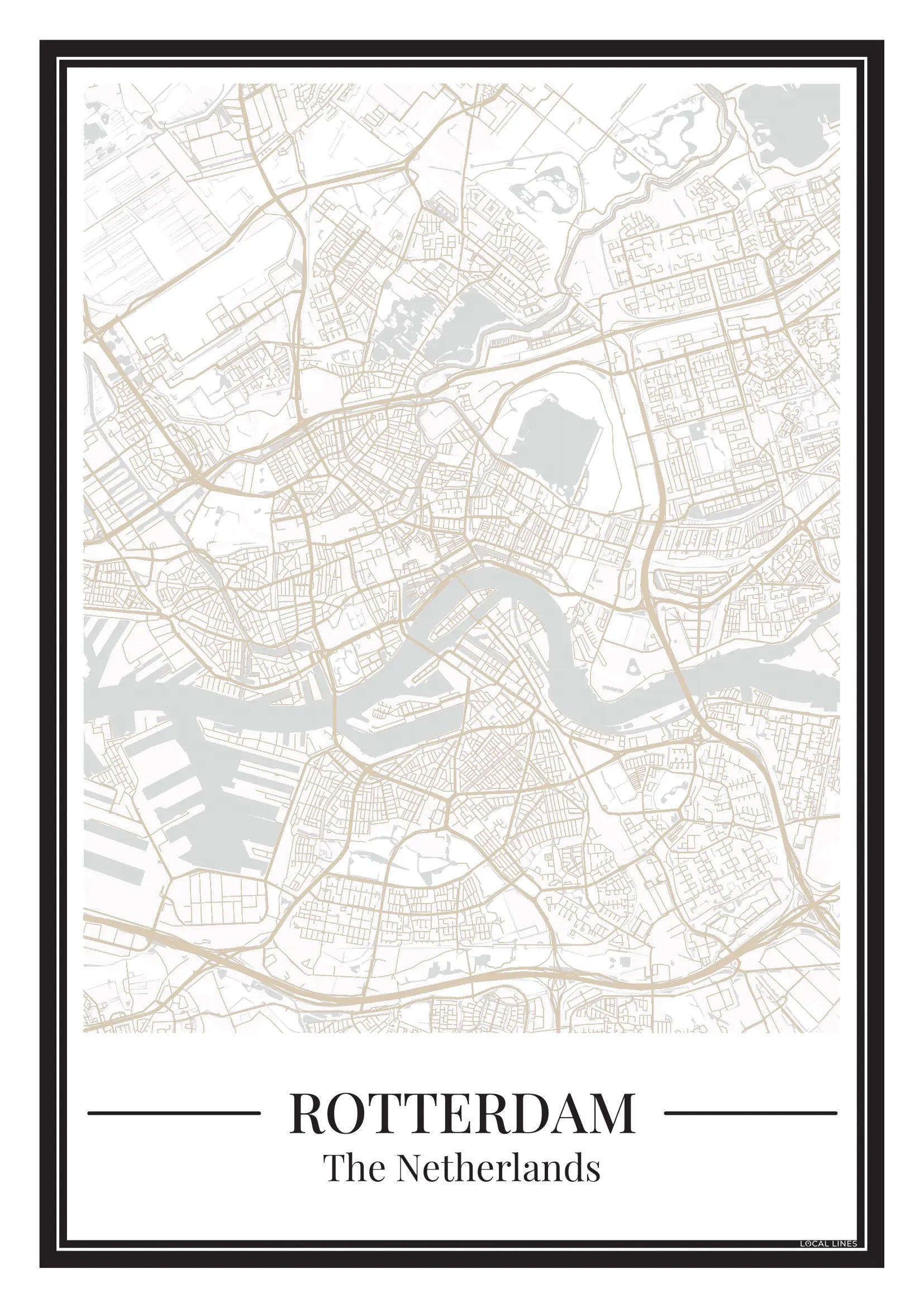 Poster van Rotterdam met stadskaart in beige