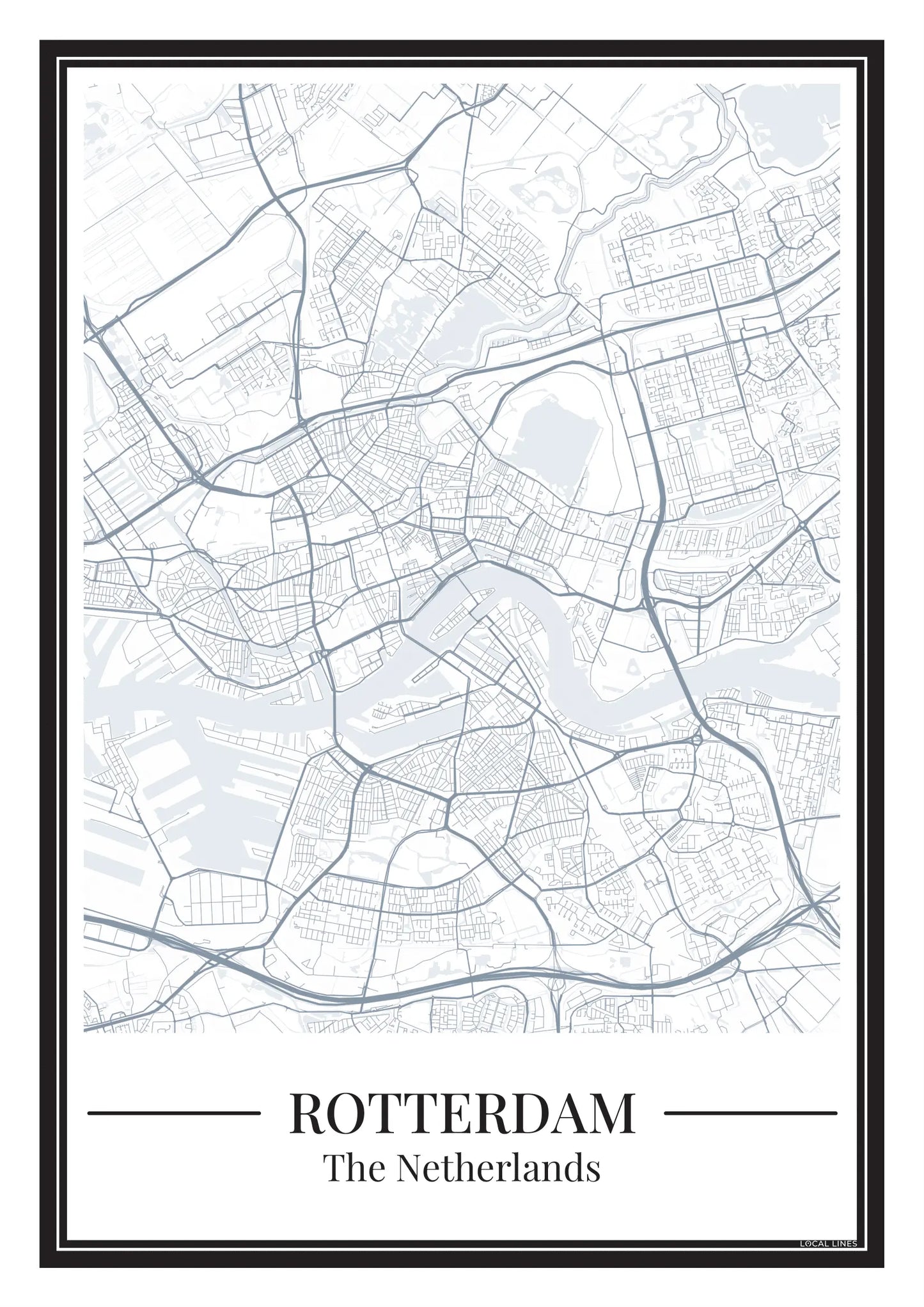 Poster van Rotterdam met stadskaart in blauw