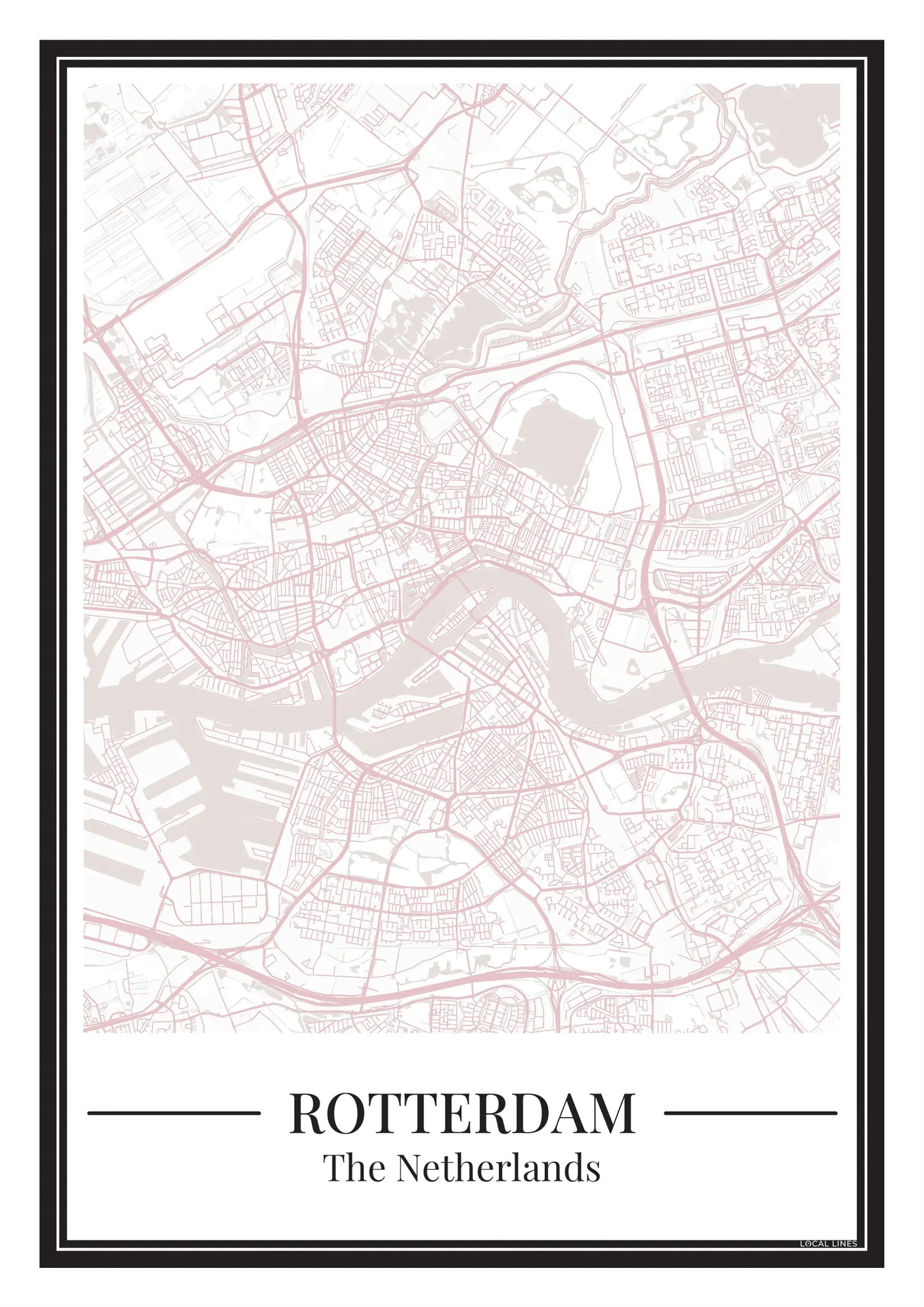 Poster van Rotterdam met stadskaart in roze