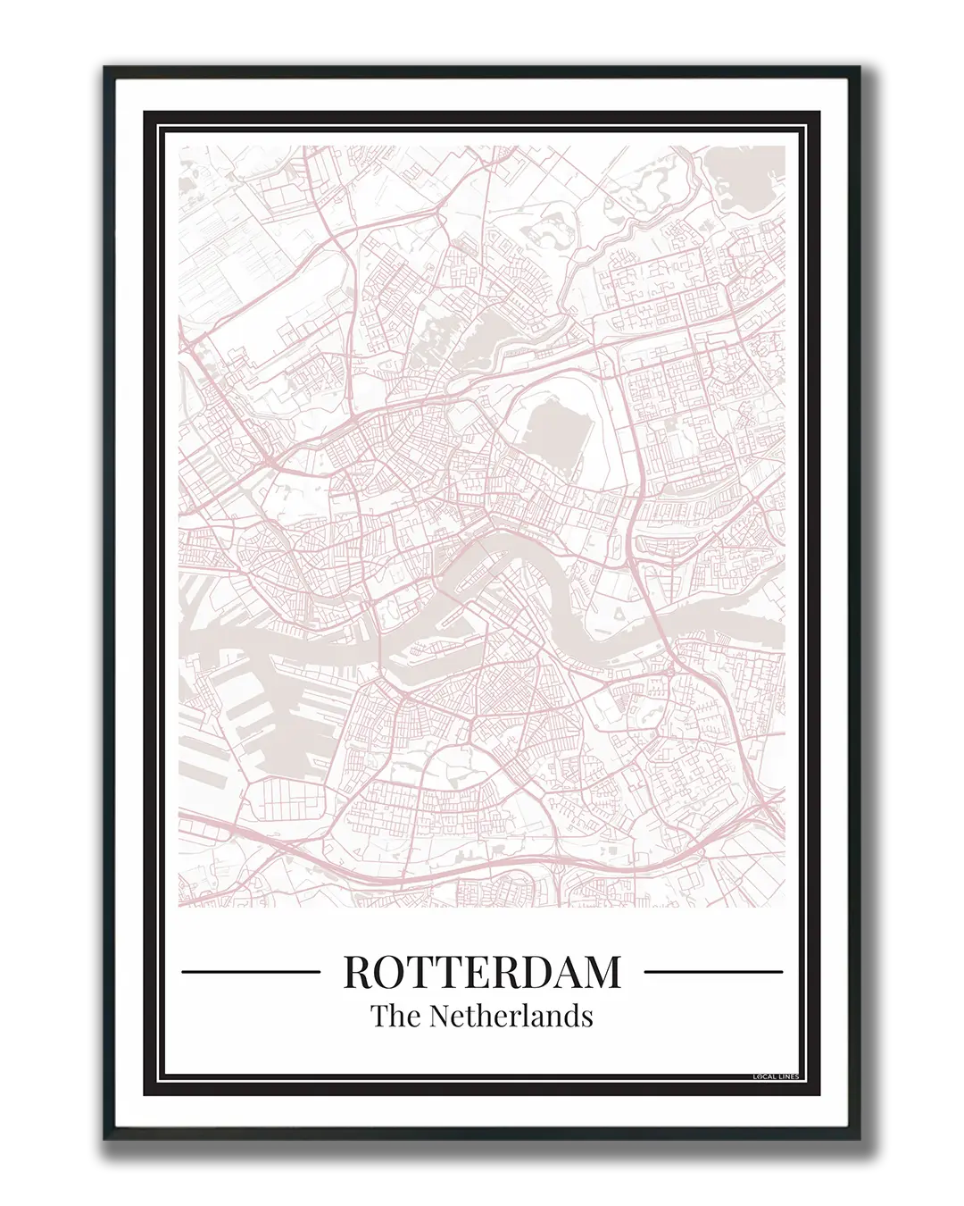 Poster van Rotterdam met stadskaart roze