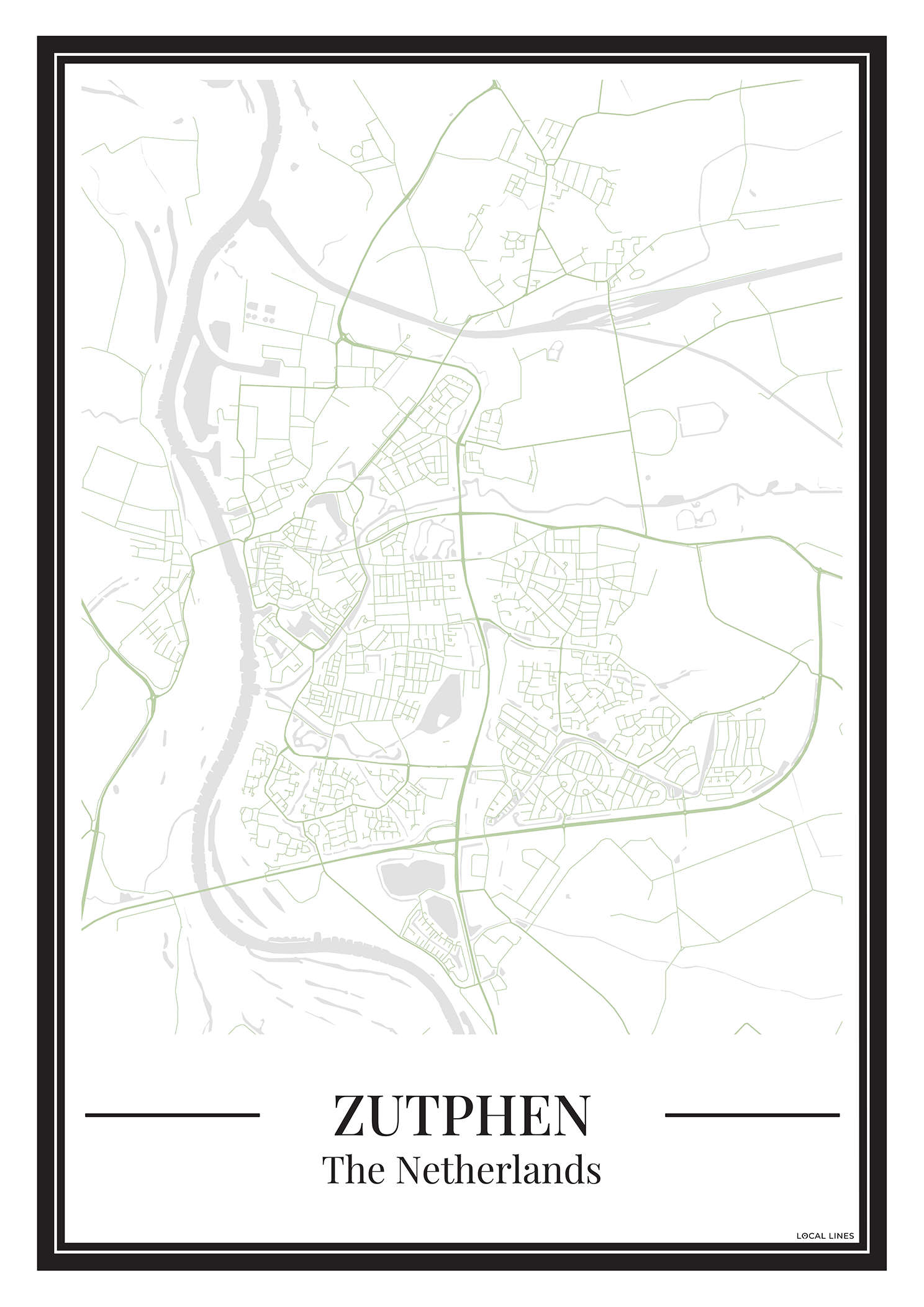 Poster van Zutphen Kopen | Stad Plattegrond in Kleur Groen