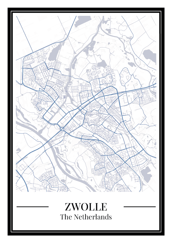 Poster van Zwolle Kopen | Stad Plattegrond Kleur Blauw