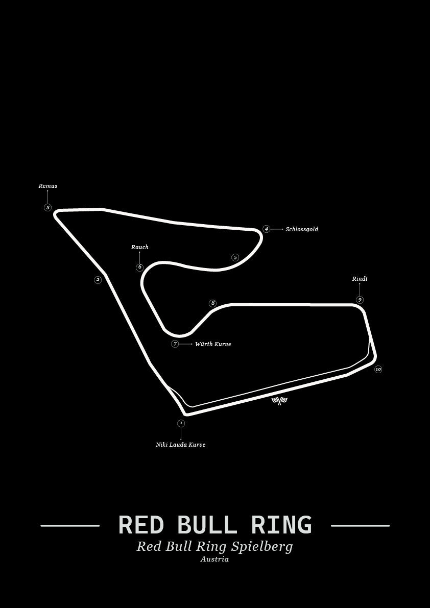 Poster Red Bull Ring Formule 1 Circuit | Zwart