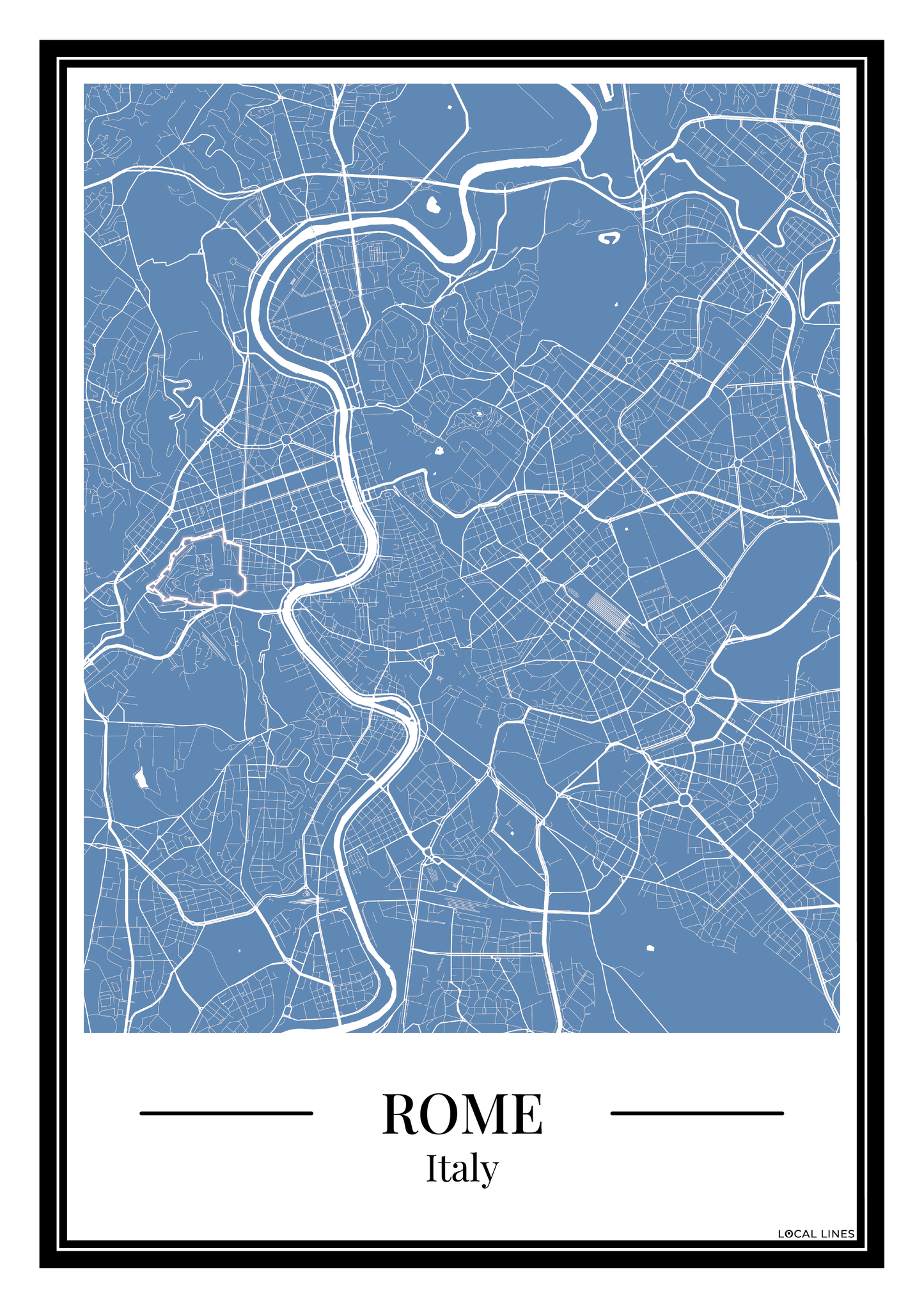 Rome stadskaart poster – Blauw
