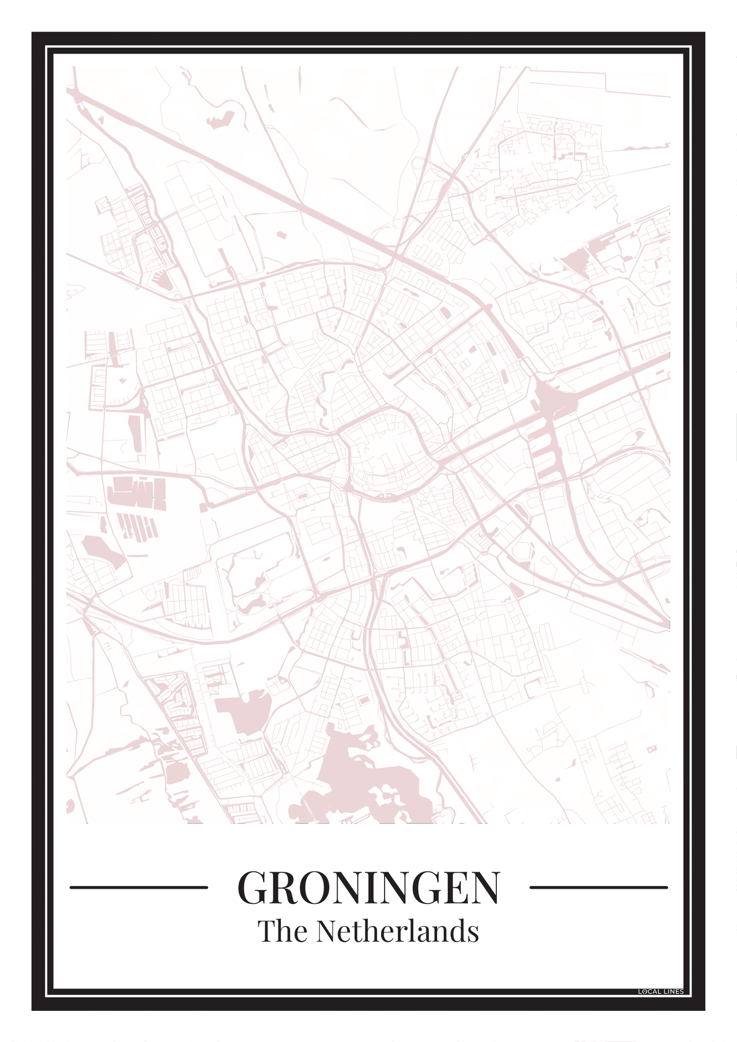 Stadskaart Groningen Poster in roze