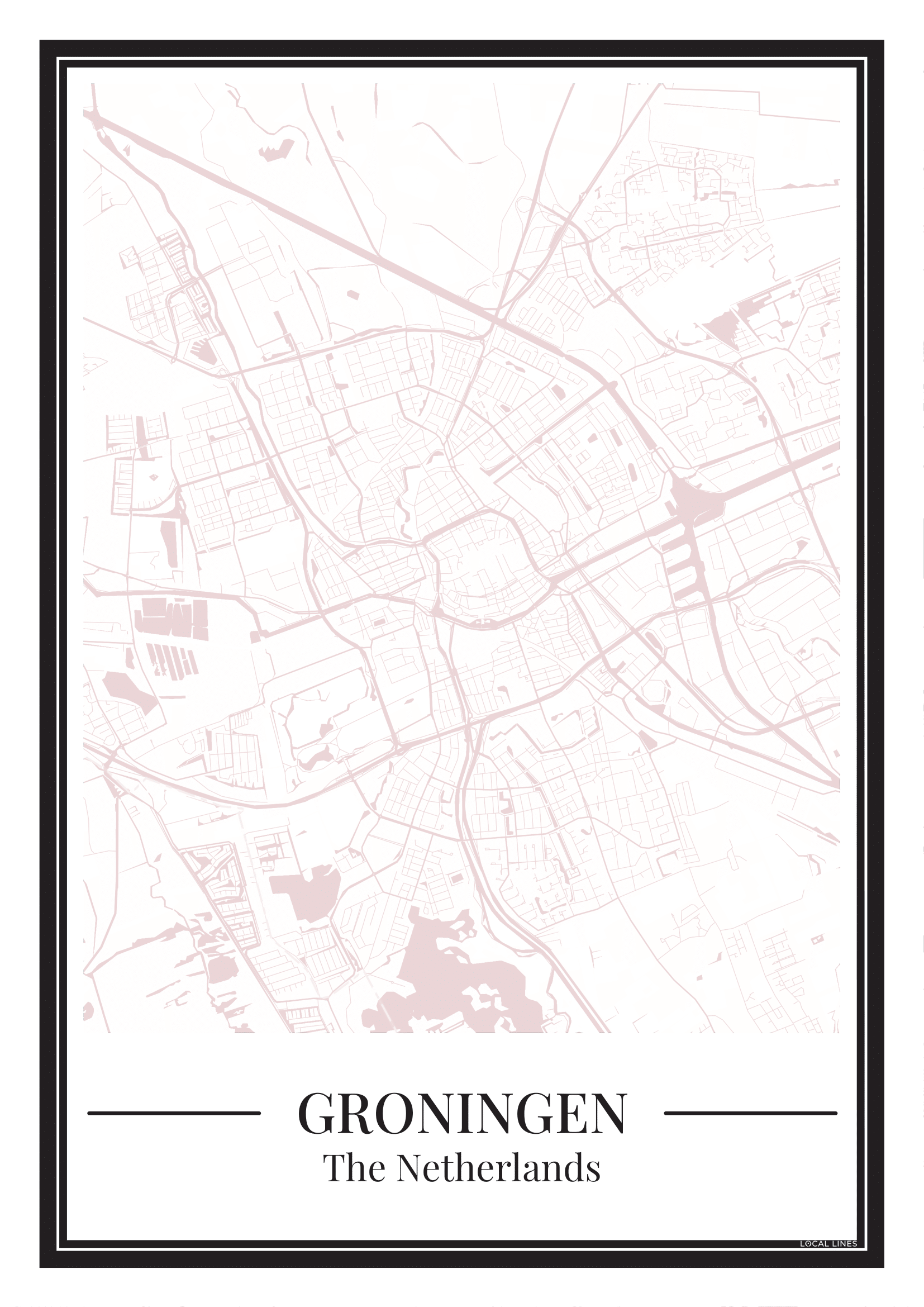 Stadskaart Groningen Poster in roze