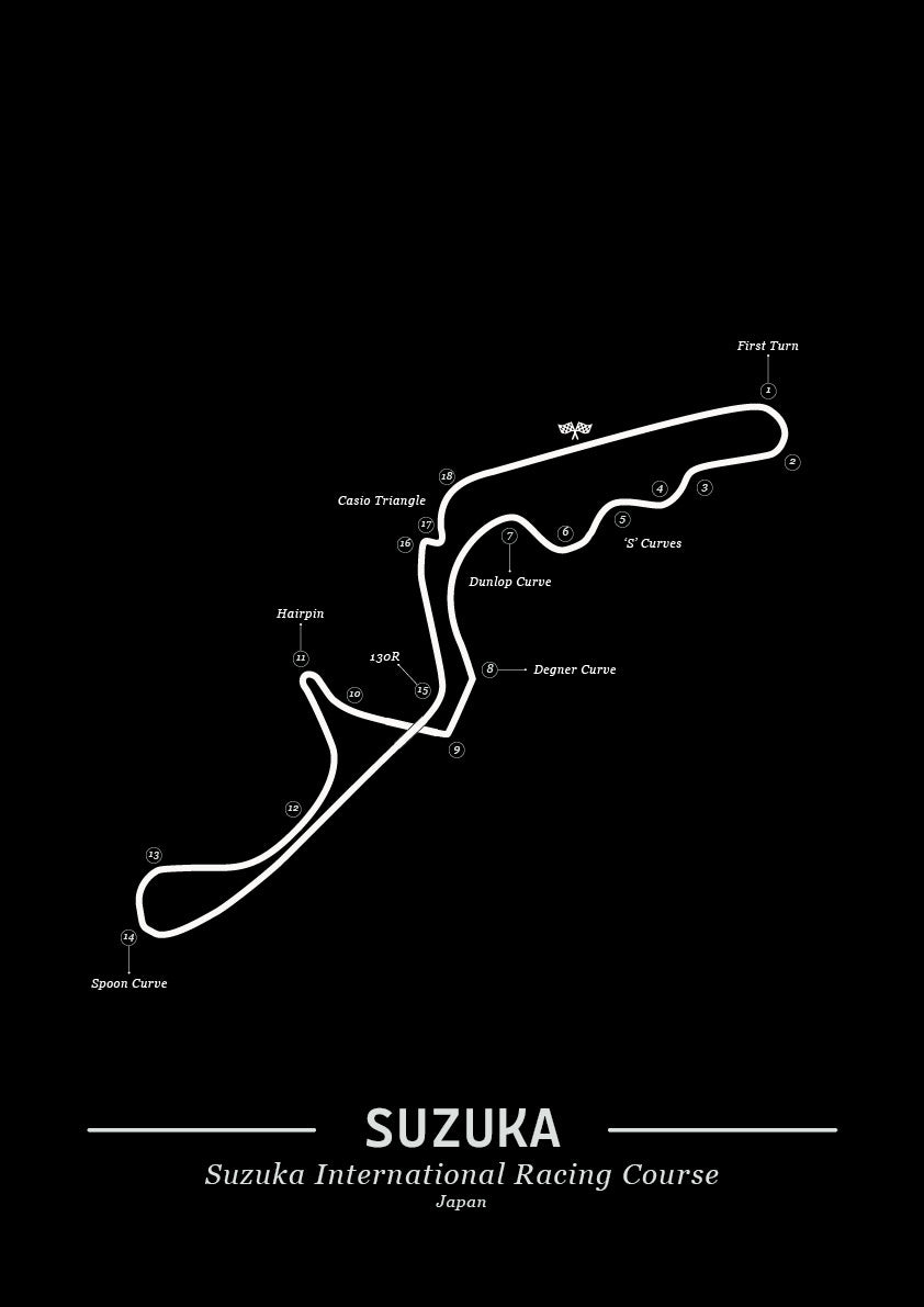 Poster Suzuka Formule 1 Circuit | Zwart