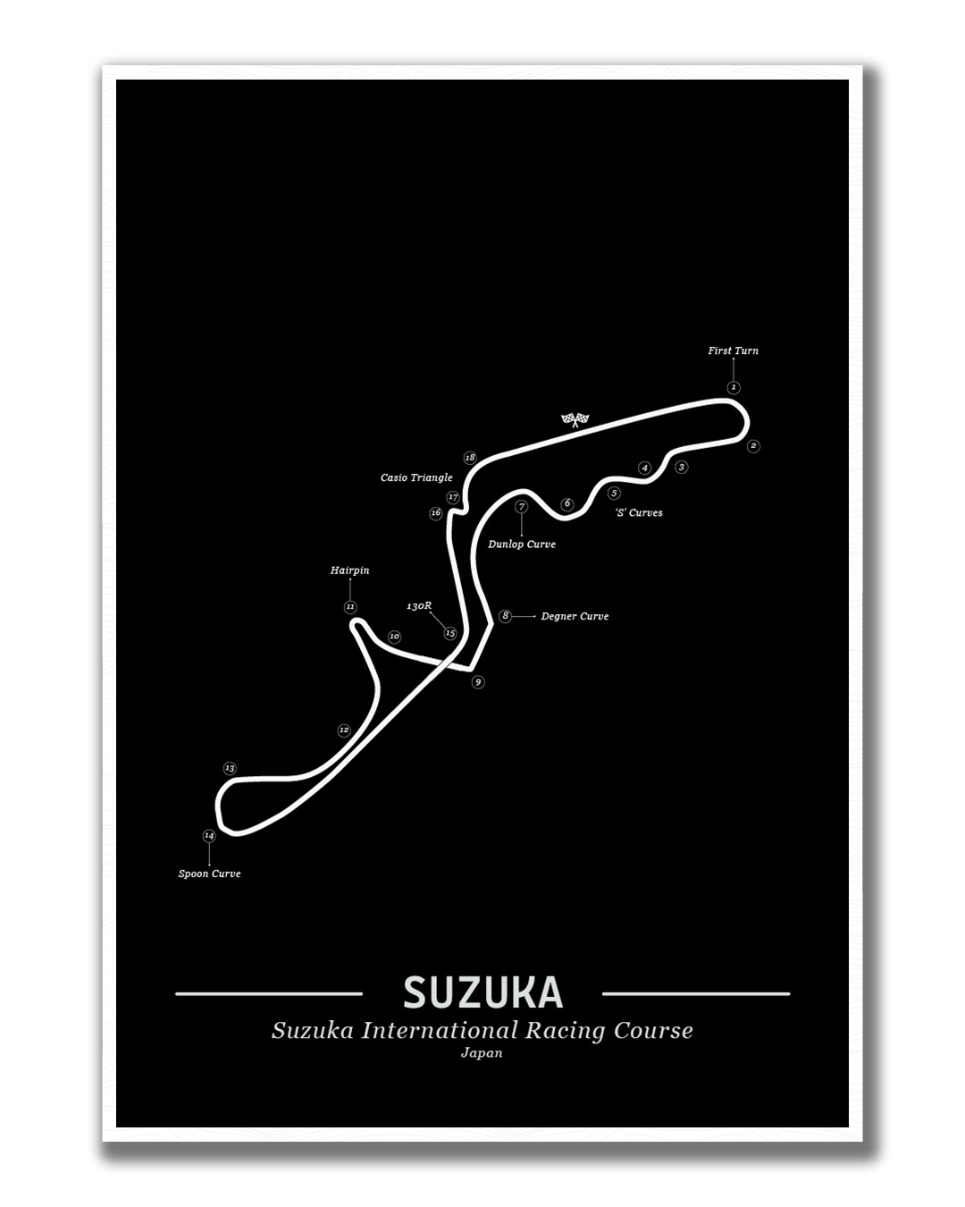 Poster Suzuka Formule 1 Circuit | Zwart