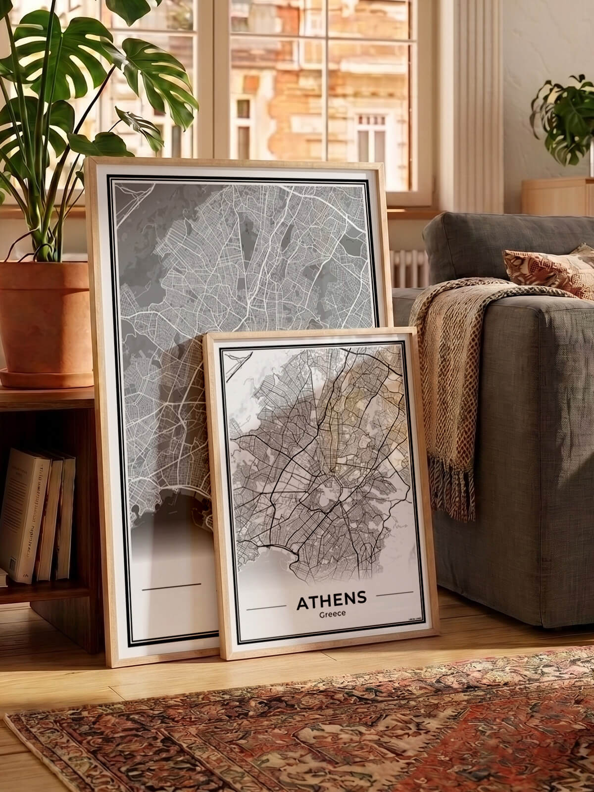 Athene Stadskaart – Poster - Twee posters in een woonkamer