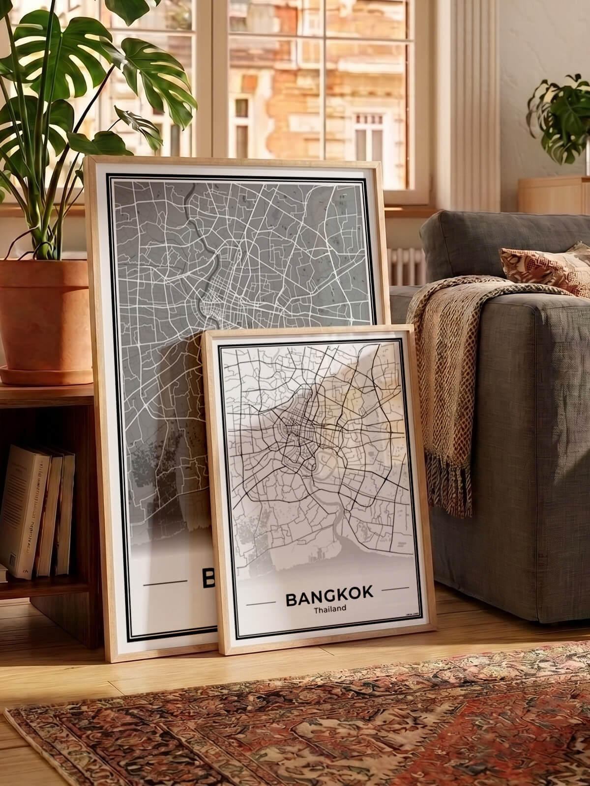 Bangkok Stadskaart – Poster - Twee posters in een woonkamer