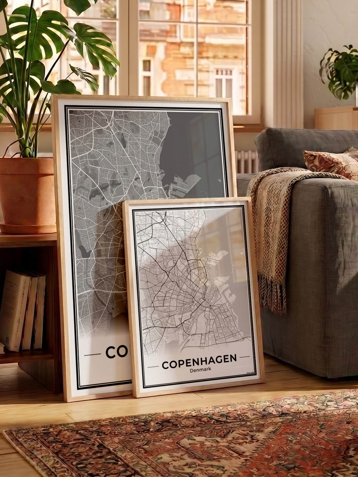 Kopenhagen Stadskaart – Poster - Twee posters in een woonkamer