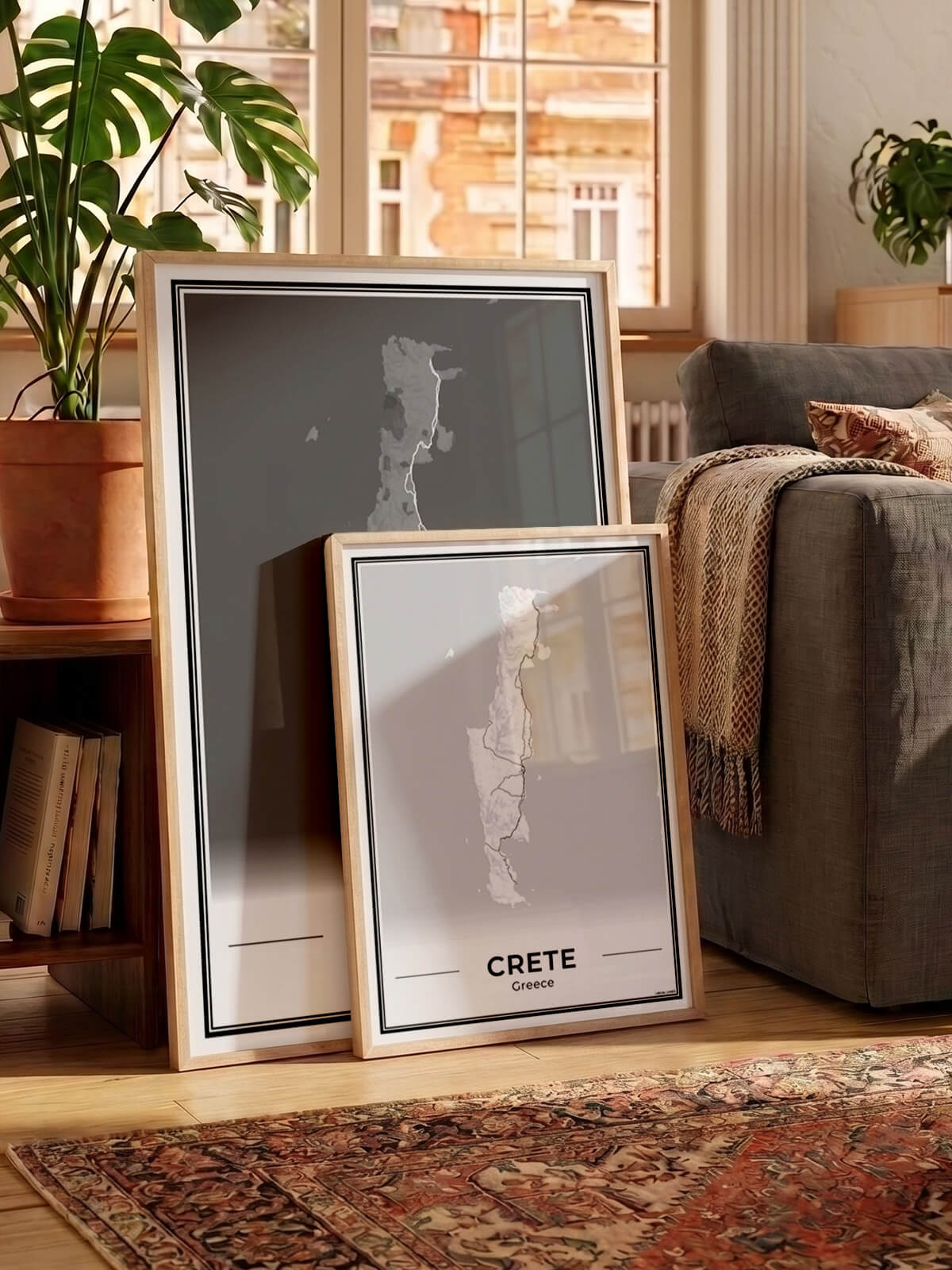 Kreta Eilandkaart – Poster - Twee posters in een woonkamer