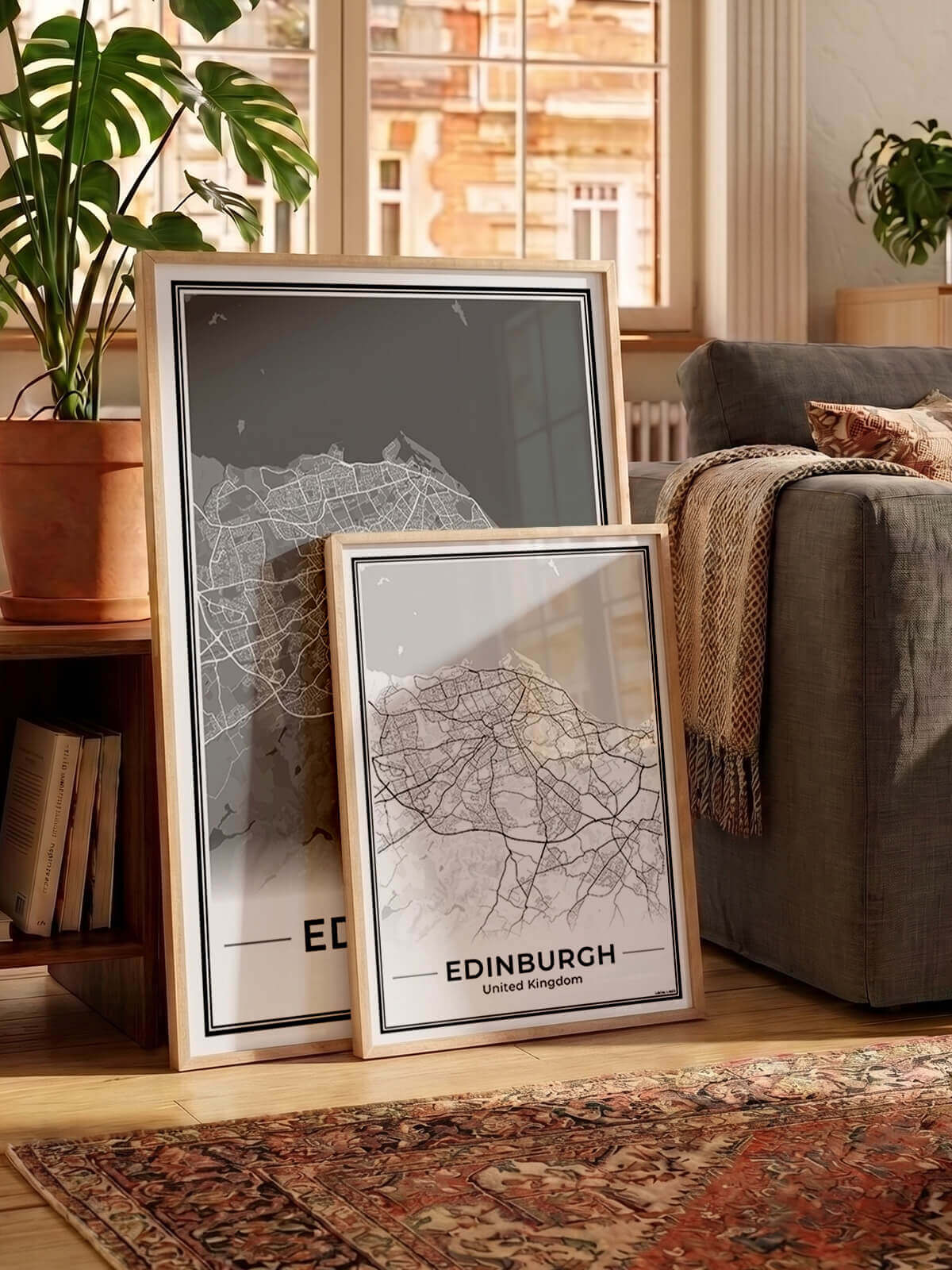 Edinburgh Stadskaart – Poster - Twee posters in een woonkamer