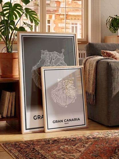 Gran Canaria Eilandkaart – Poster - Twee posters in een woonkamer