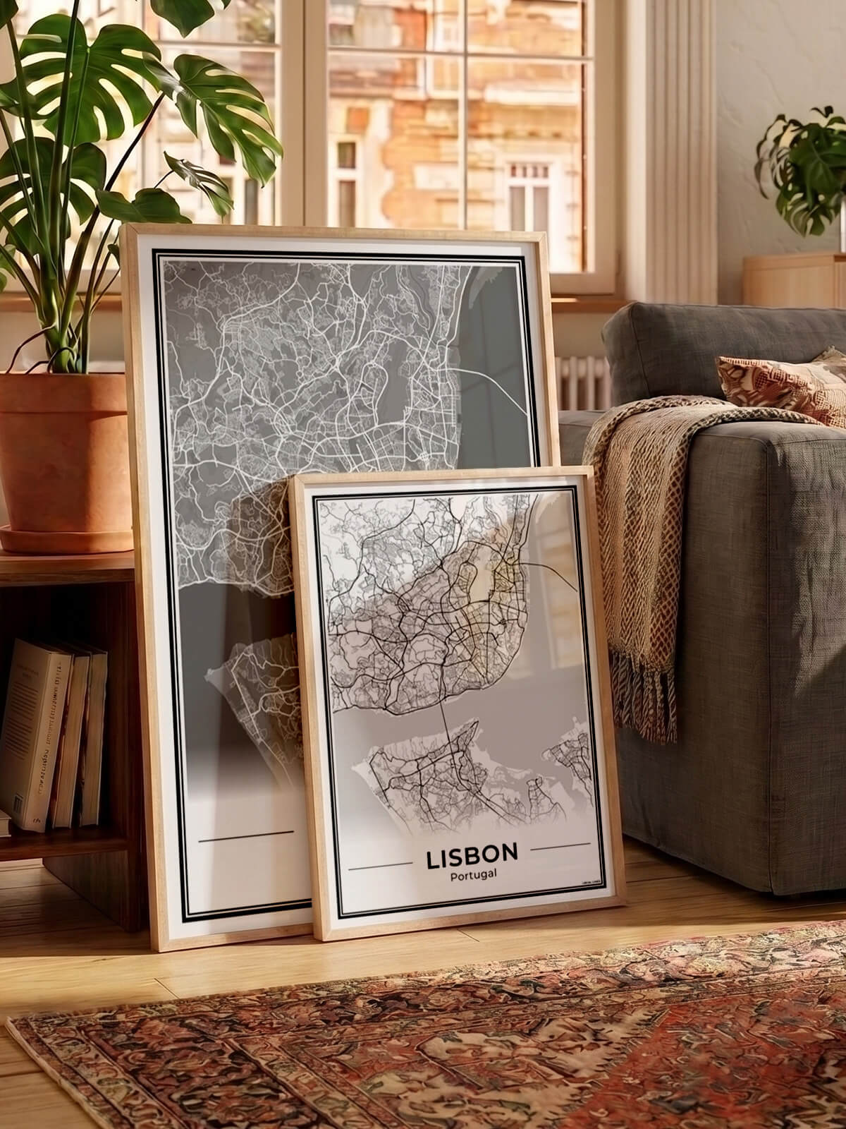 Lissabon Stadskaart – Poster - Twee posters in een woonkamer