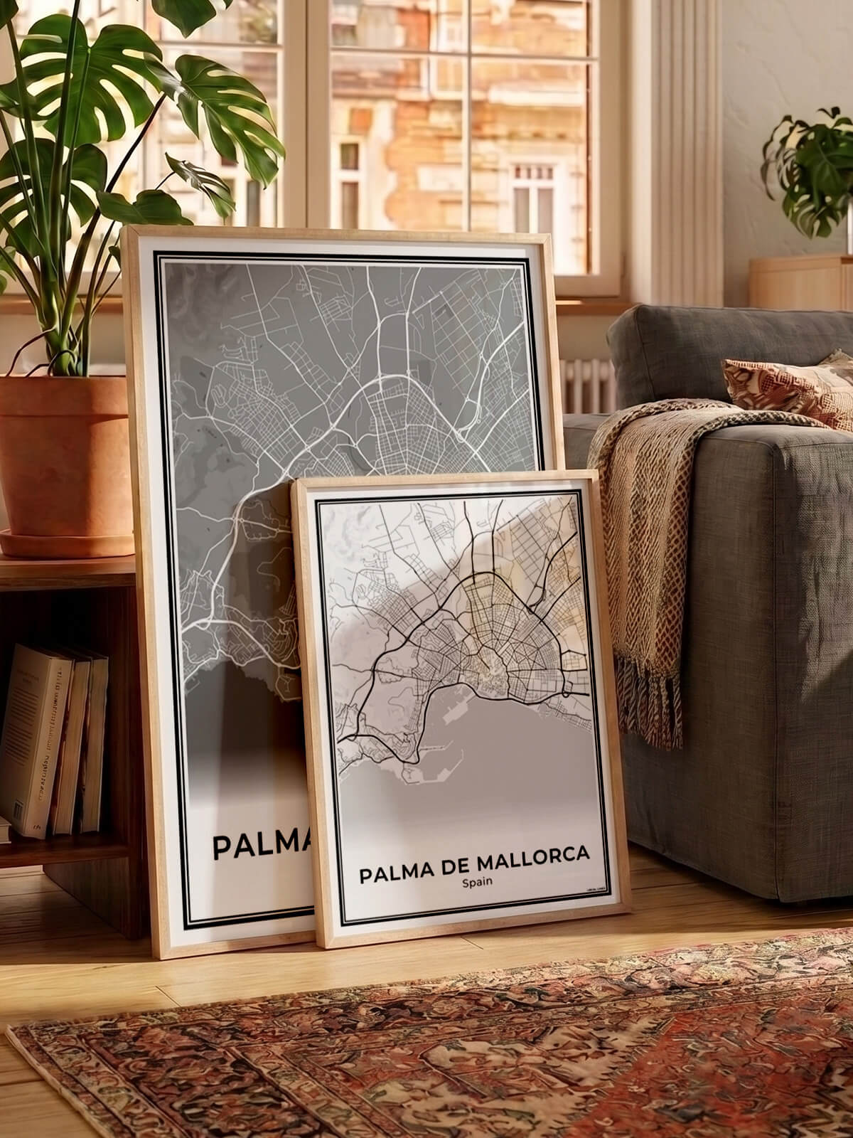 Palma de Mallorca Stadskaart – Poster - Twee posters in een woonkamer