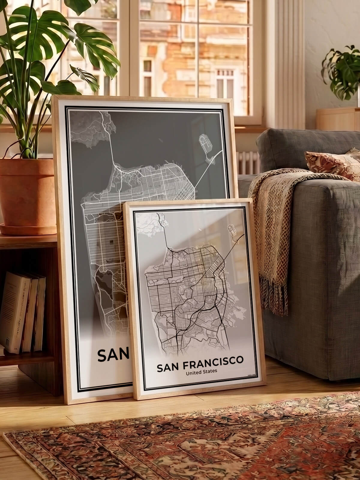 San Francisco Stadskaart – Poster - Twee posters in een woonkamer