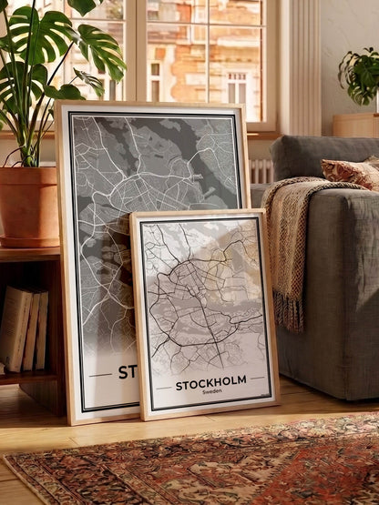 Stockholm Stadskaart – Poster - Twee posters in een woonkamer