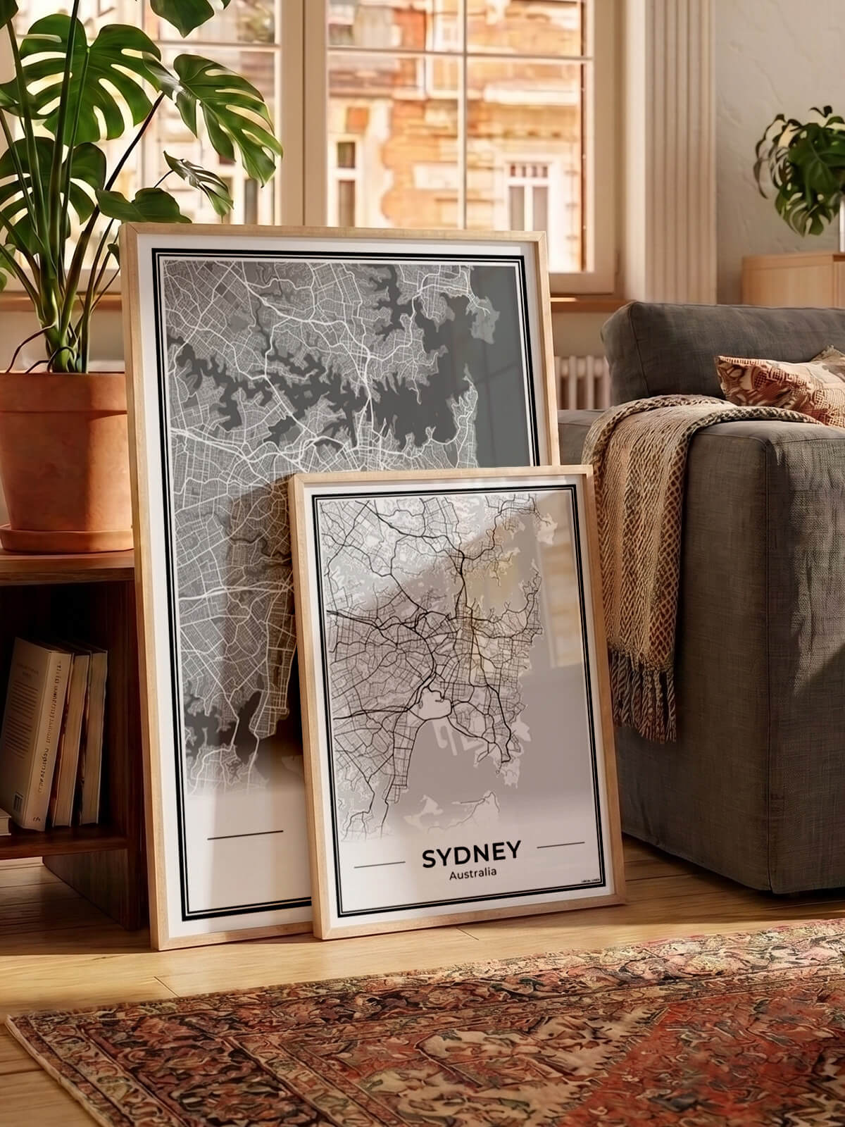 Sydney Stadskaart – Poster - Twee posters in een woonkamer