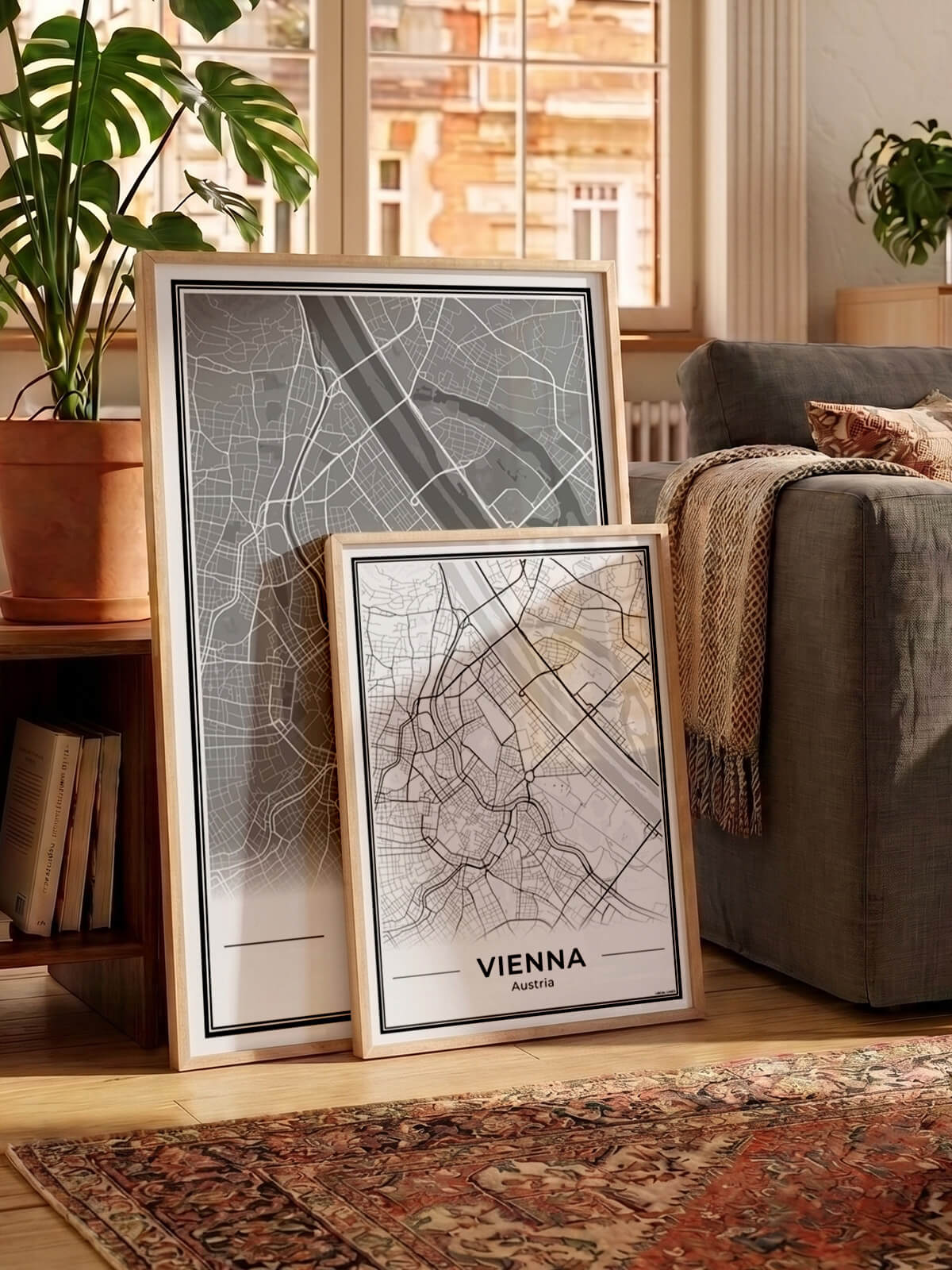 Wenen Stadskaart – Poster - Twee posters in een woonkamer