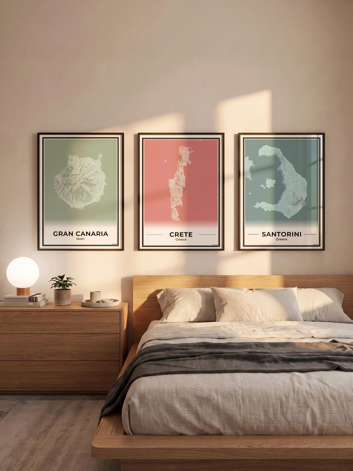 Gran Canaria Eilandkaart – Poster - Drie posters in een slaapkamer