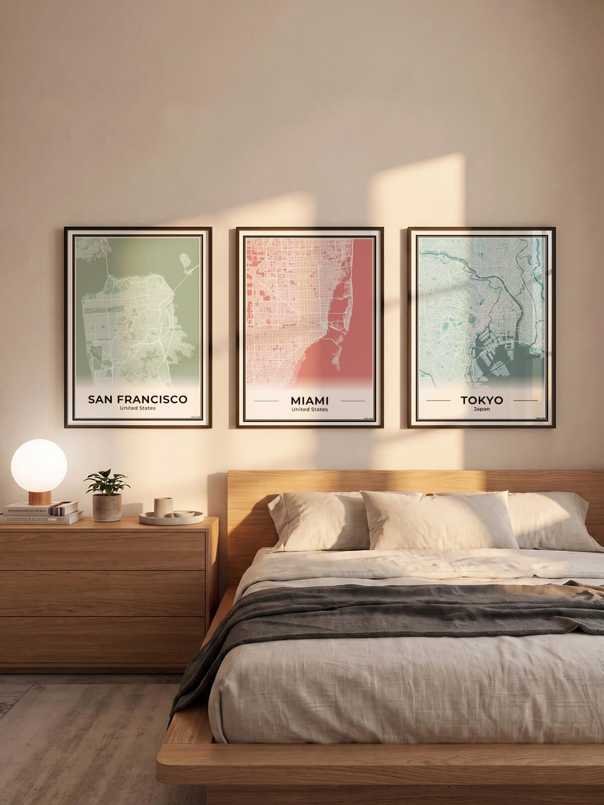 San Francisco Stadskaart – Poster - Drie posters in een slaapkamer