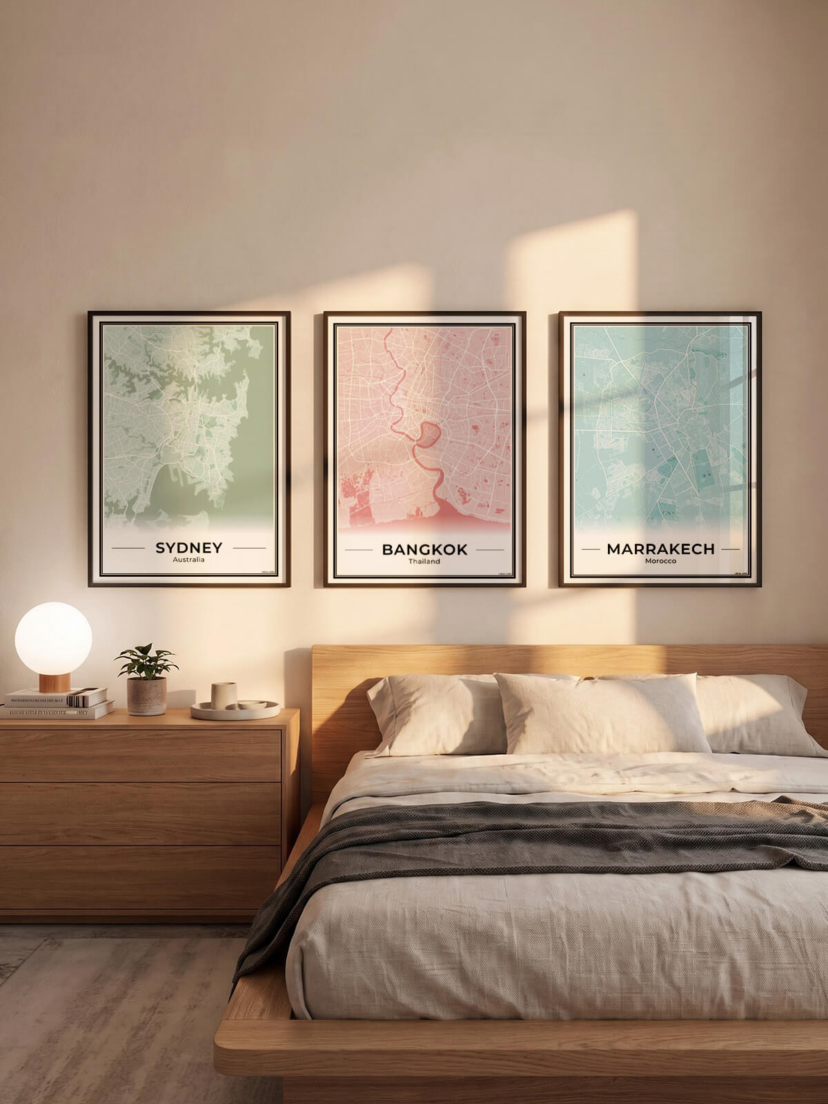 Sydney Stadskaart – Poster - Drie posters in een slaapkamer