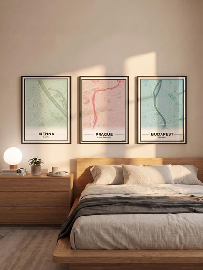Wenen Stadskaart – Poster - Drie posters in een slaapkamer