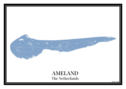 Ameland eilandkaart poster – Blauw