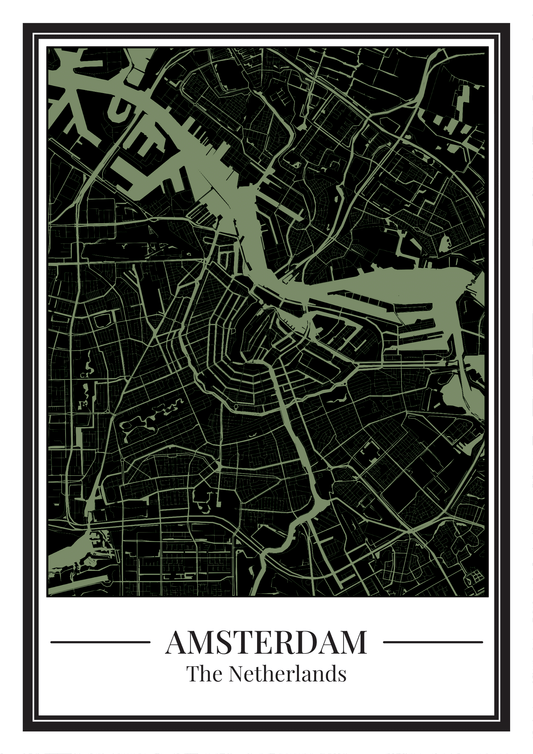 Amsterdam stadskaart poster – mintgroen