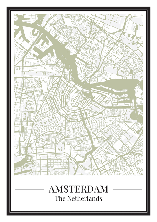 Amsterdam stadskaart poster –Zachtgroen