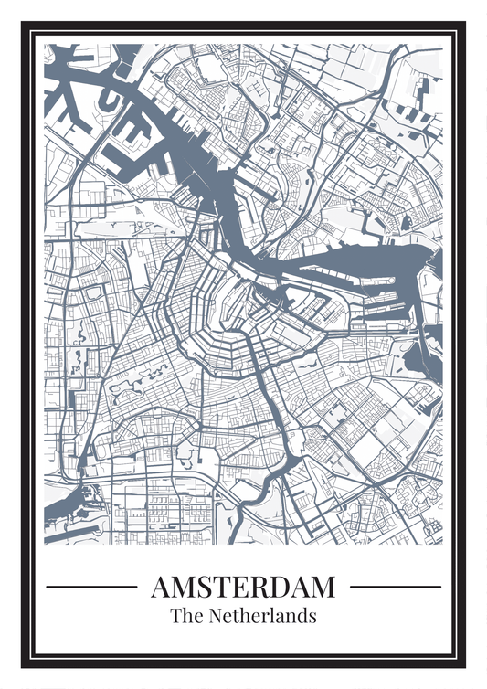 Amsterdam stadskaart poster – Grijsblauw