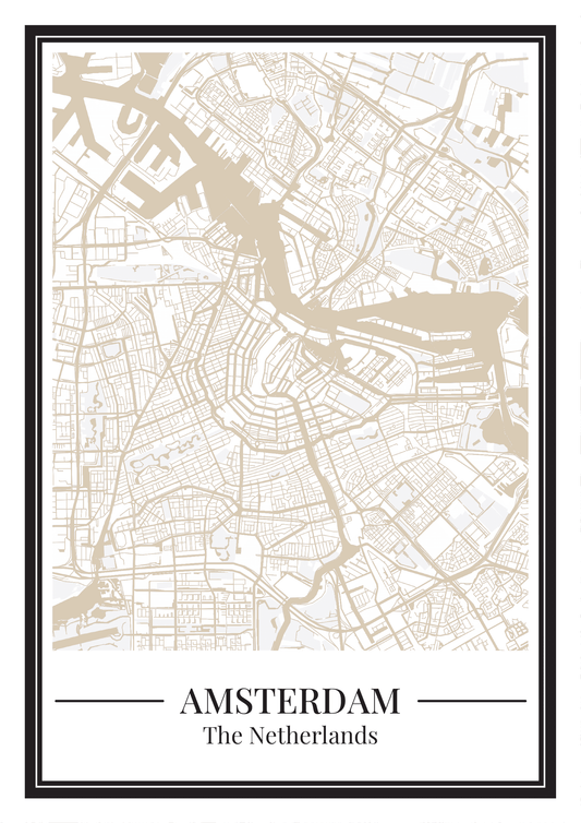 Amsterdam stadskaart poster – Zandkleur