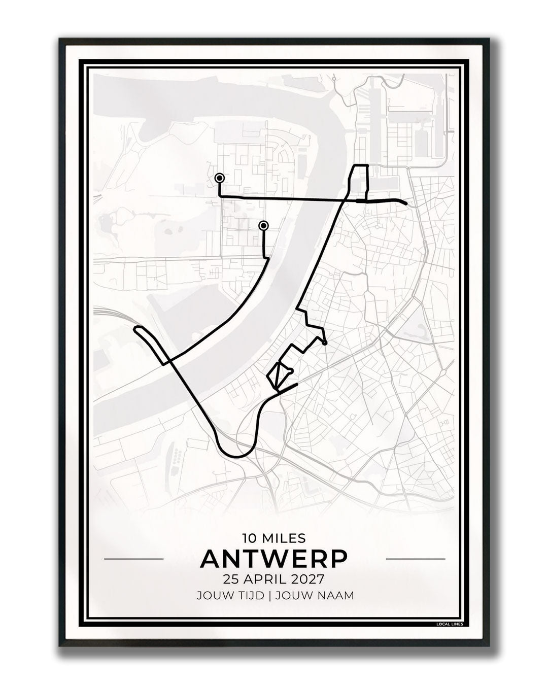 10 Miles Antwerpen poster in lijst - sportief cadeau