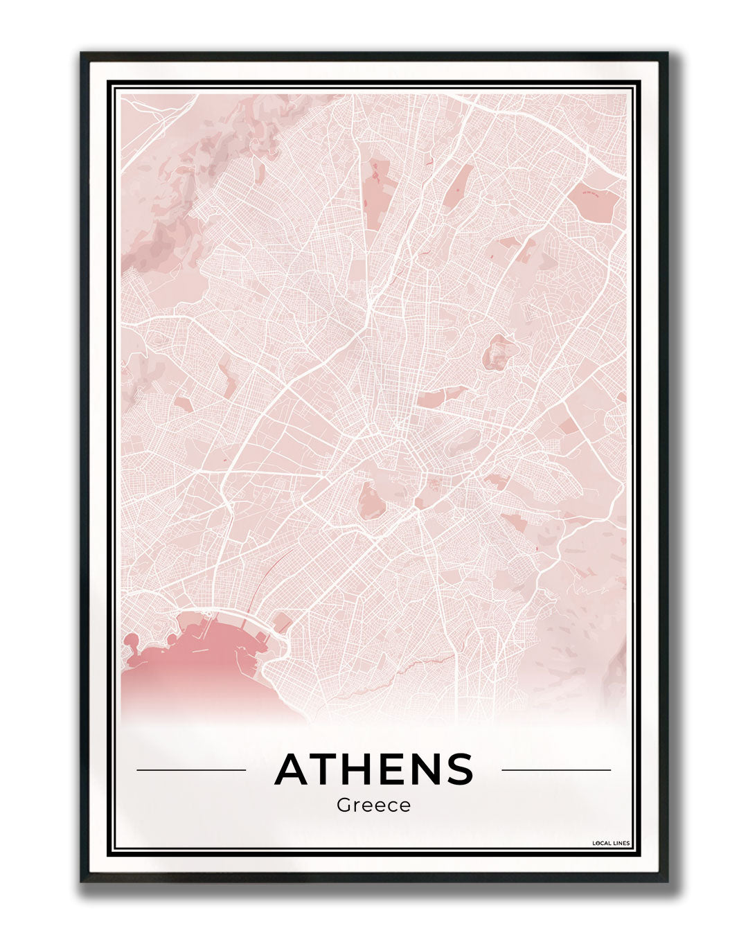 Athene Stadskaart – Poster - Blush ingelijst