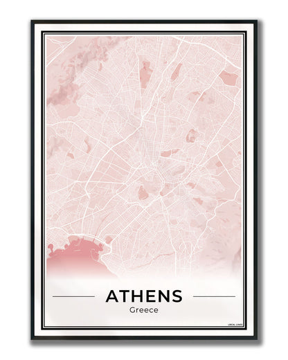 Athene Stadskaart – Poster - Blush ingelijst