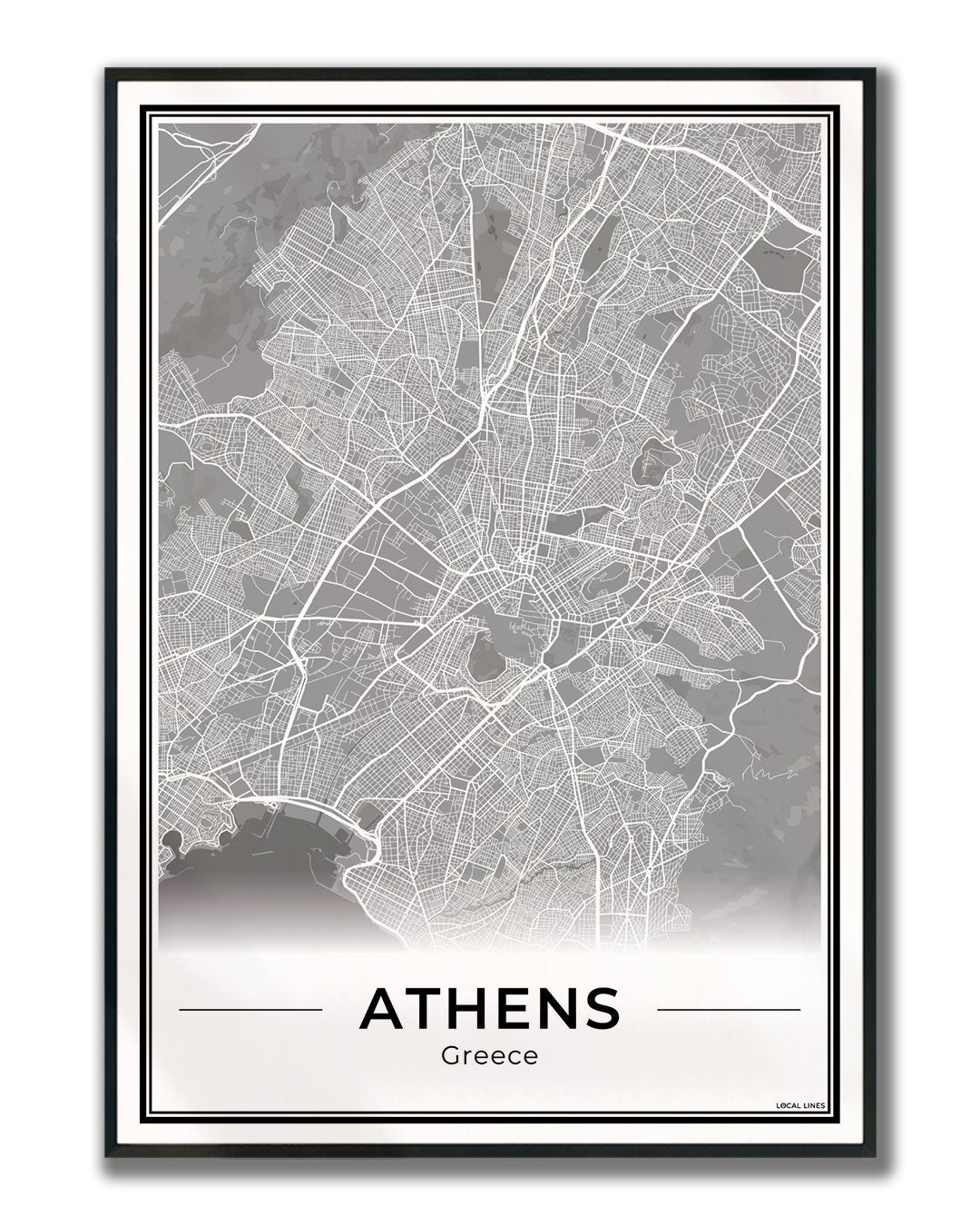 Athene Stadskaart – Poster - Dark ingelijst