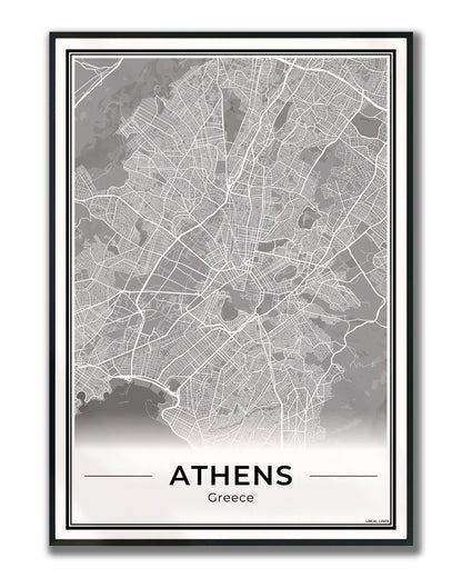 Athene Stadskaart – Poster - Dark ingelijst