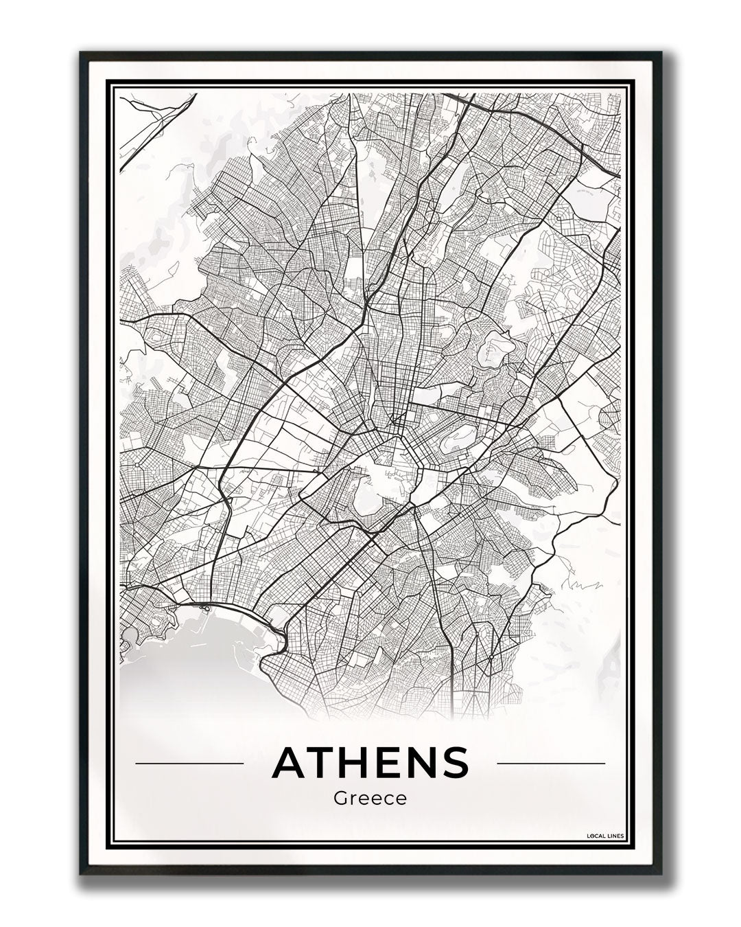 Athene Stadskaart – Poster - Light ingelijst