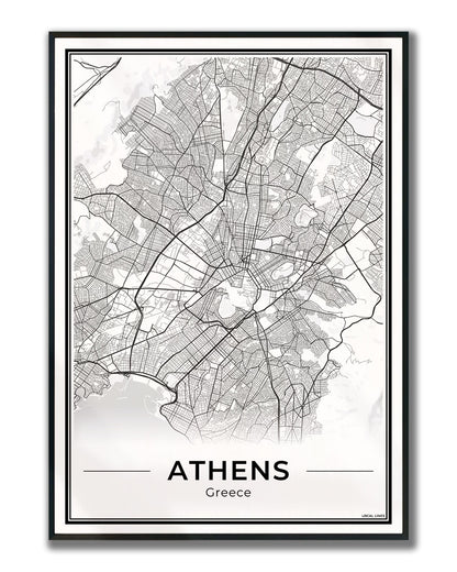 Athene Stadskaart – Poster - Light ingelijst