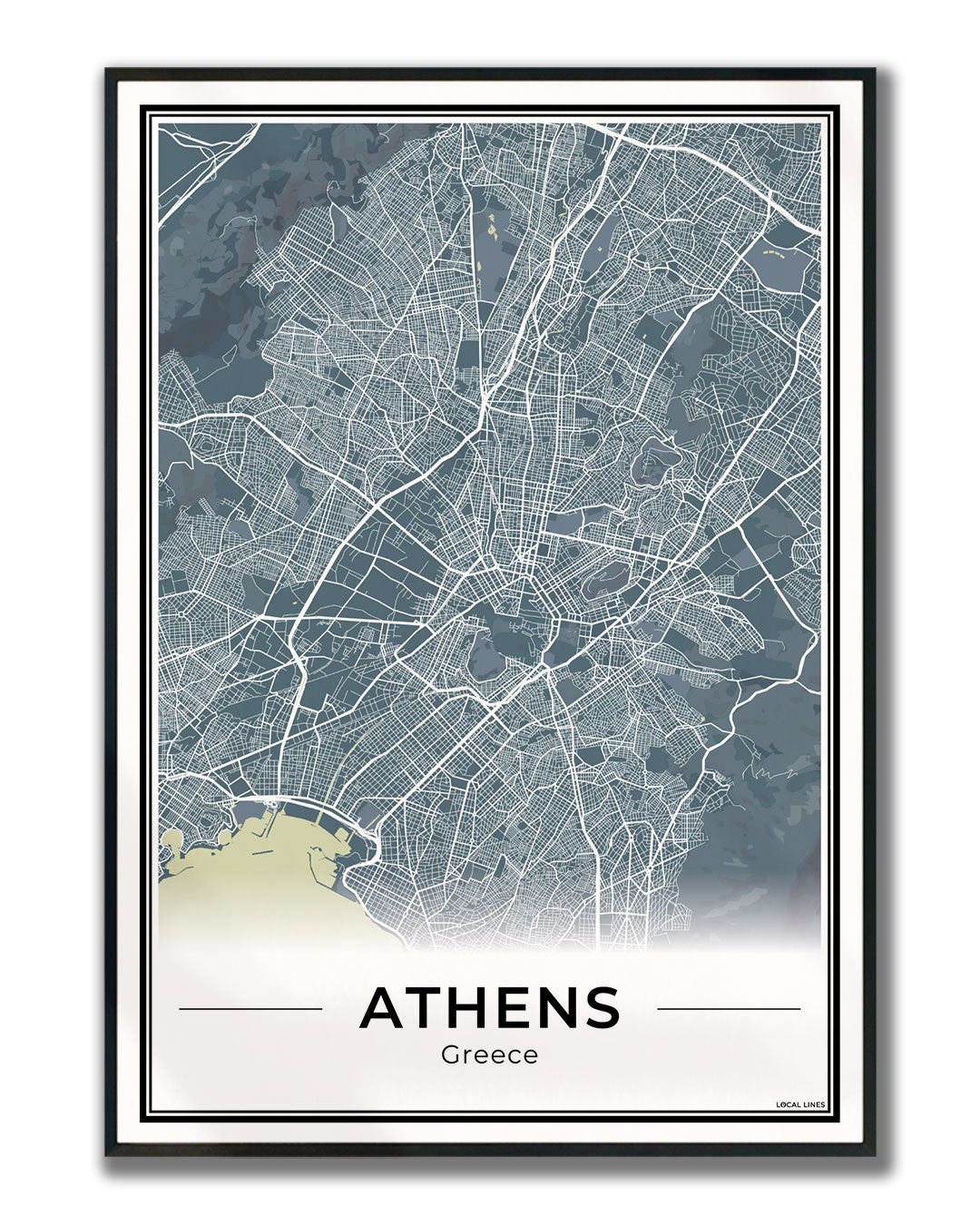 Athene Stadskaart – Poster - Midnight ingelijst