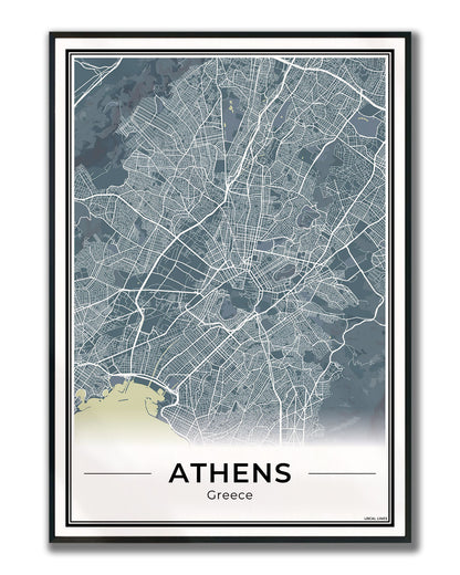 Athene Stadskaart – Poster - Midnight ingelijst